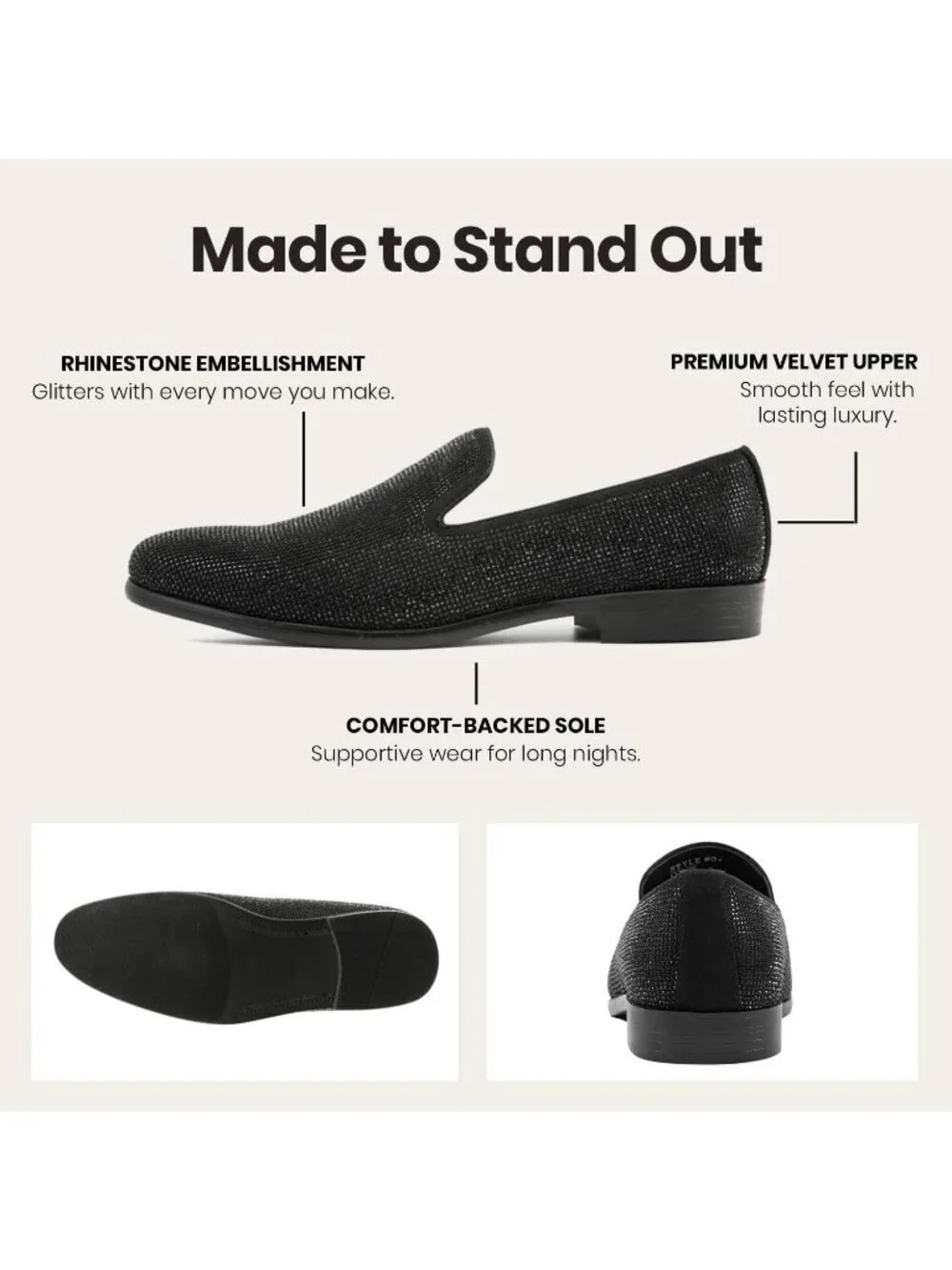 Amali Men's Black Dazzle Velvet Tuxedo Loafer Slip On Formal Wedding Dress Shoes